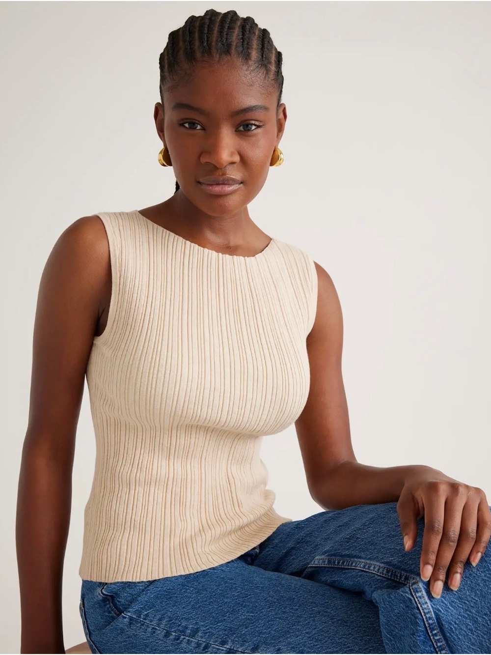 Quince cotton cashmere ribbed tank-Oatmeal - Picture 2 of 5